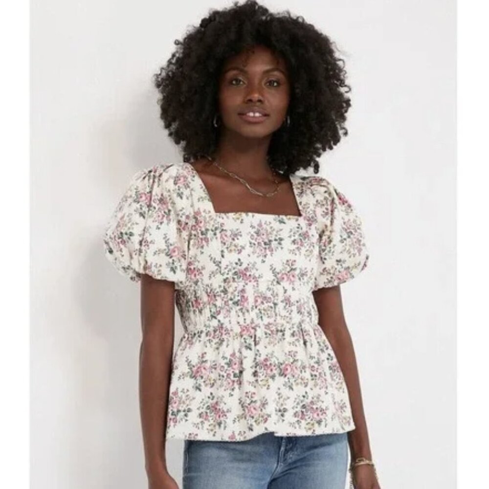 Tuckernuck Hyacinth House Floral Aurelia Puff Sleeve Top Size Small